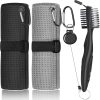 2 Pack Golf Towel (16" X 16") with Golf Club Brush, Genreen Microfiber Waffle Pattern Golf Towels for Golf Bags for Men,Essential Golf Combo Cleaning Kit (Black+Gray)