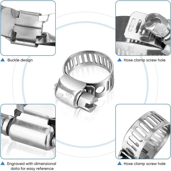 Emlimny Stainless Steel Hose Clamps - 16 Pack Worm Gear Drive Hose Clamps, Clamping Range 7.1 Inch to 12.6 Inch (18mm-32mm) for Automotive Plumbing - Image 3
