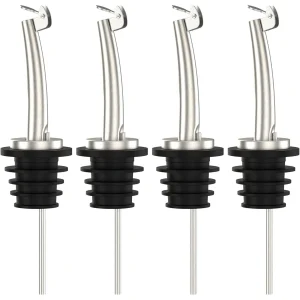 Genreen 4 Pcs Oil Spout Liquor Bottle Pourer Spouts Stainless Steel Speed Pour Spouts Olive Oil Dispenser Spout for About 3/4" Bottle Mouth, with Flip Top