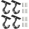 Genreen Curtain Rod Brackets Ceiling Ｍount and Ｗall Installation　Curtain Rod Brackets Ceiling Curtain Rod Brackets Rod Holders for 1 Inch Rod, Black Color, (Set of 4,Black)