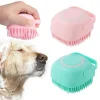 moopom Bath Brush Scrubber Soft Silicone Pet Shower Grooming Shampoo Massage Dispenser For Short Long Haired Dogs And Cats (Blue+Pink)
